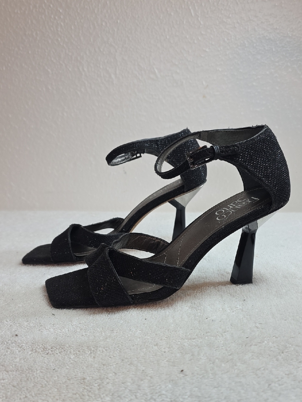 Franco Sarto Rania Metalic Black Ankle Leg Straps Closure Ladies 6.5 Worn Once